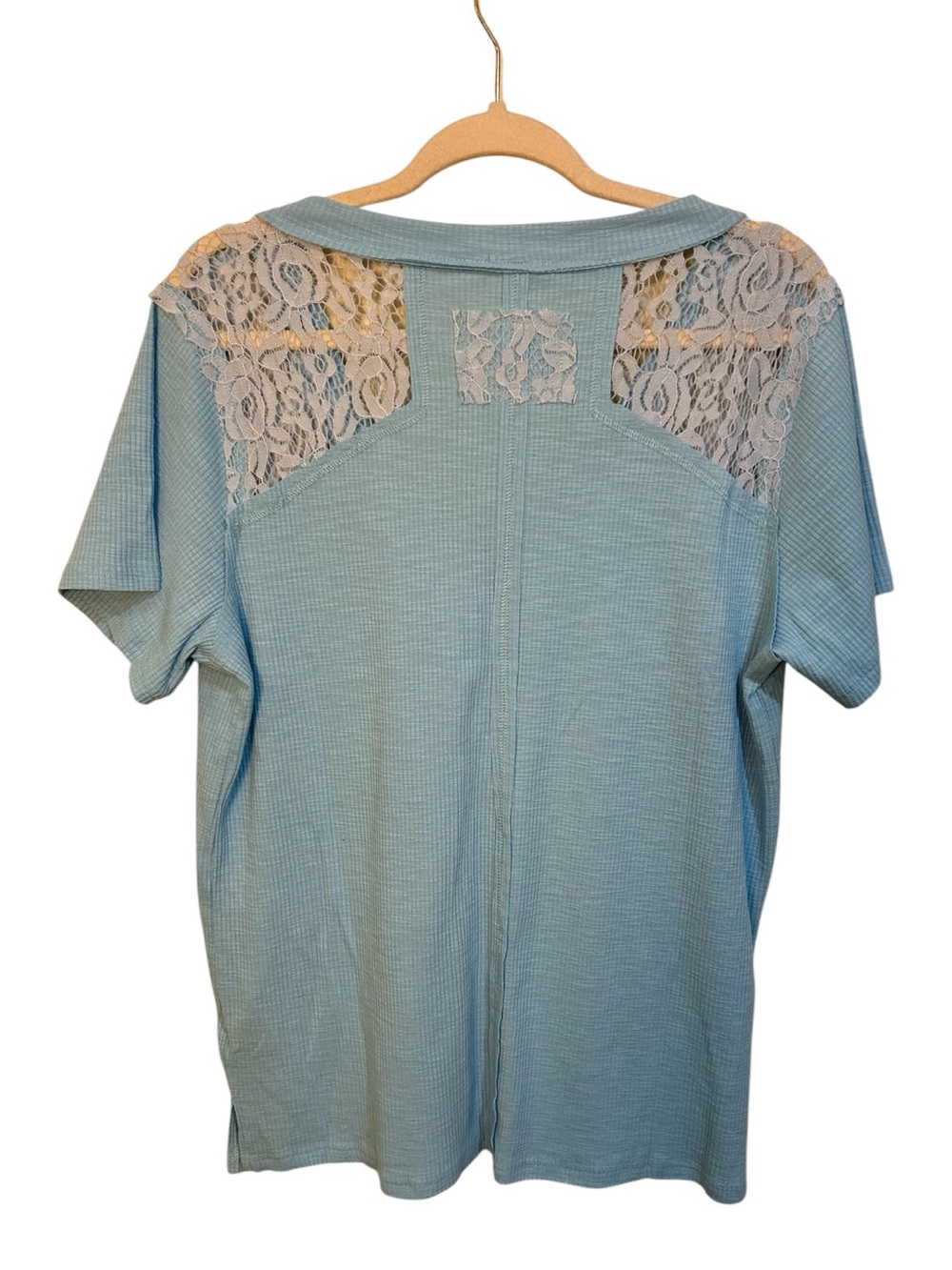 POL Powder Blue Lace-Trim V-Neck Top - Picture 6 of 7